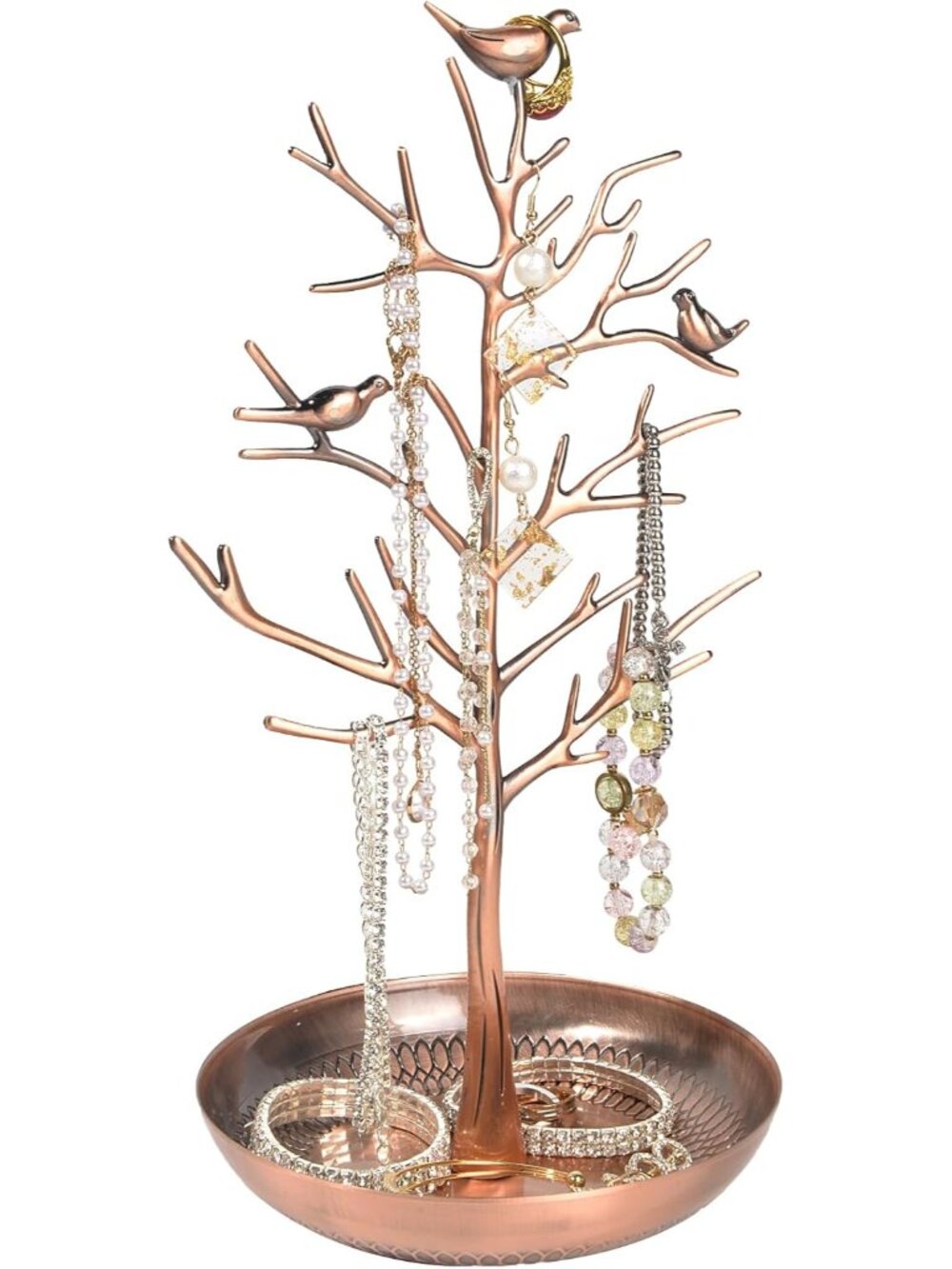 Jewelry Display Necklace Earring Organizer Holder Metal Birds Tree Stand with Tr